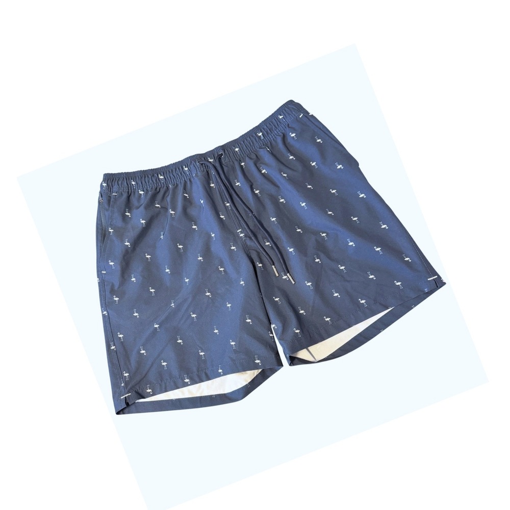 Goodfellow & Co Mens Swim Trunks 7" Navy Blue Flamingo Shorts Size L Graphic